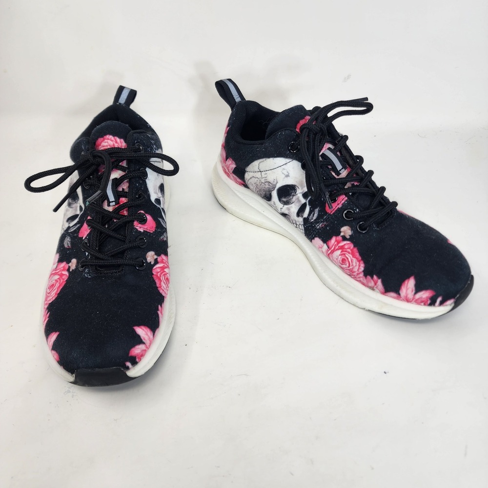 Skull Floral Sneakers EUR 36 Black Pink Rose Gothic Graphic Trainers
